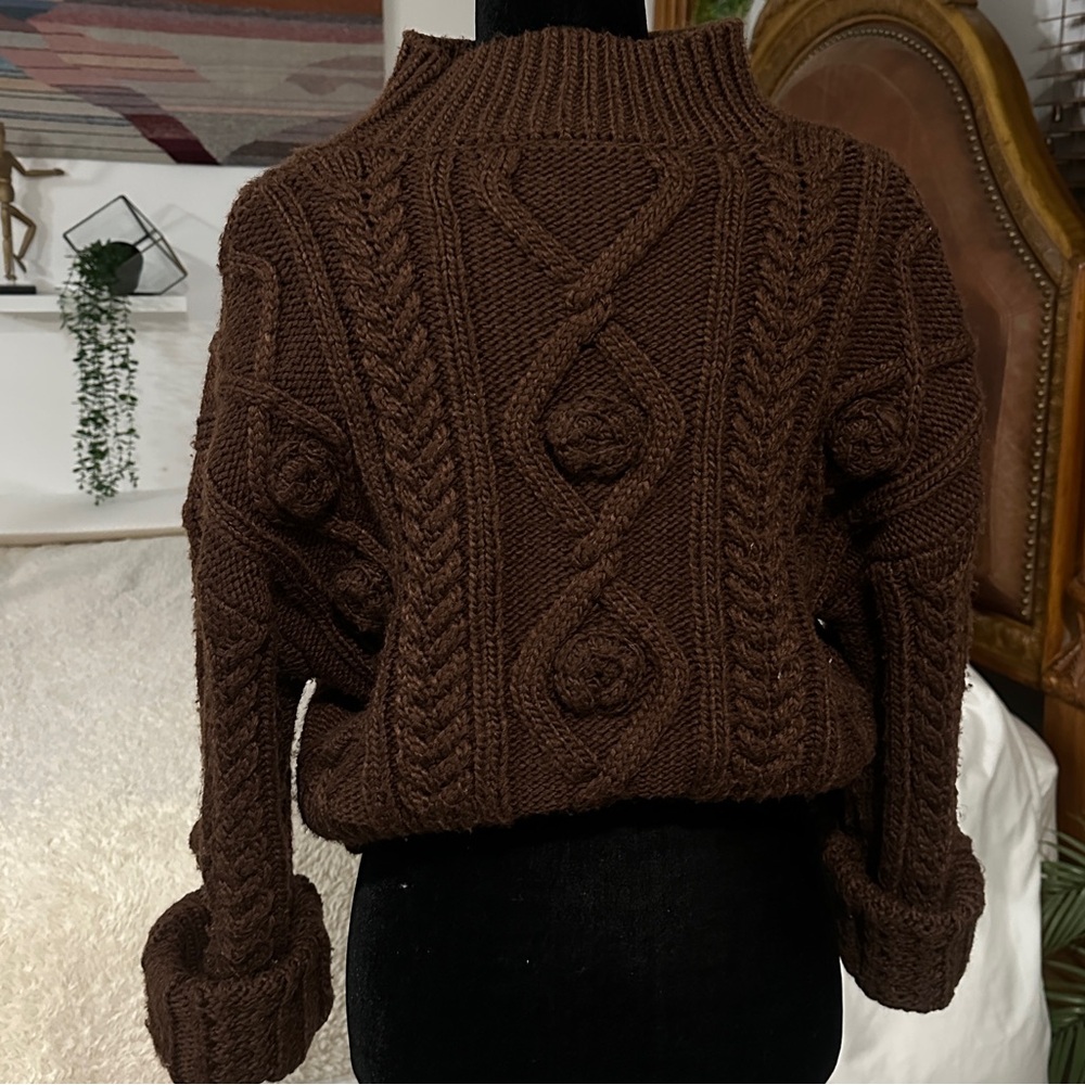 Zara Brown Cable Knit Sweater - Picture 4 of 5